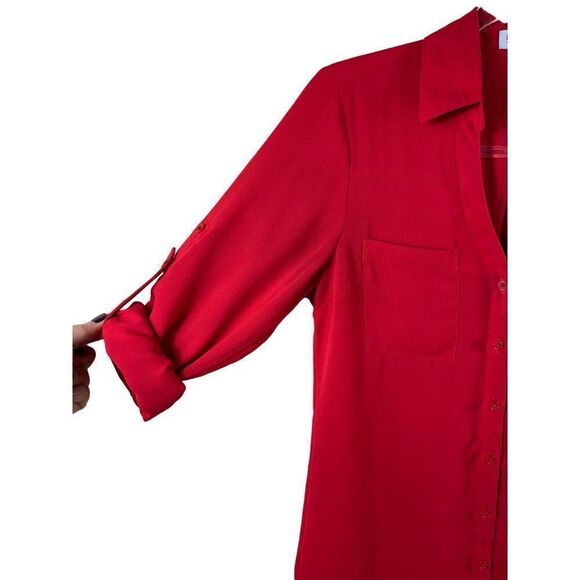 Express the Portofino Button Down Collared Chiffon Shirt Size XS Red Career Work - Picture 3 of 10